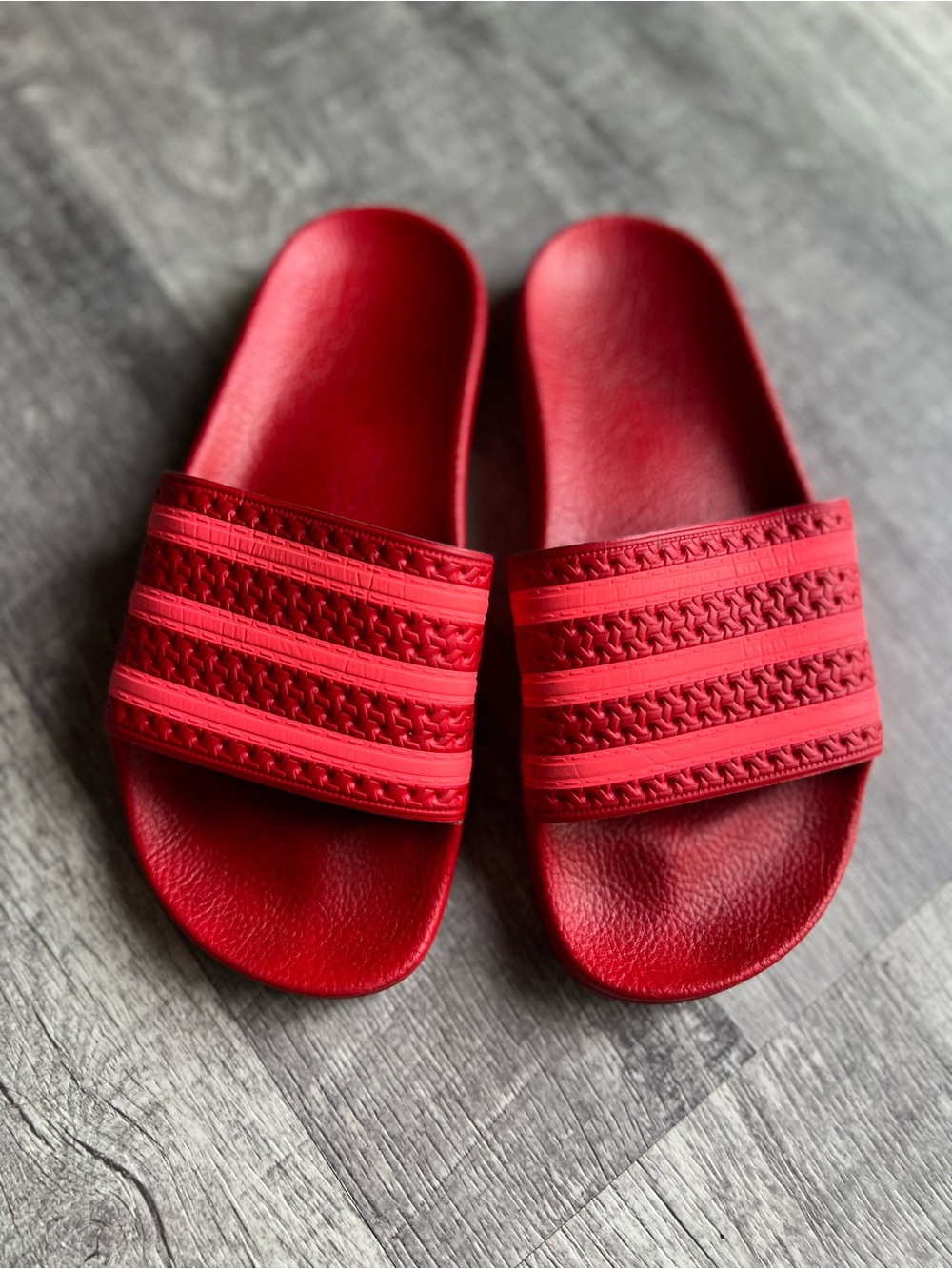 Adidas Red Slide Sandals with Textured Straps Women’s Size 6